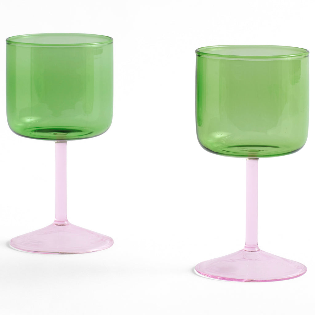 HAY Weingläser „Tint Green & Pink“ | 2er-Set in Kontrastfarben | HAY
