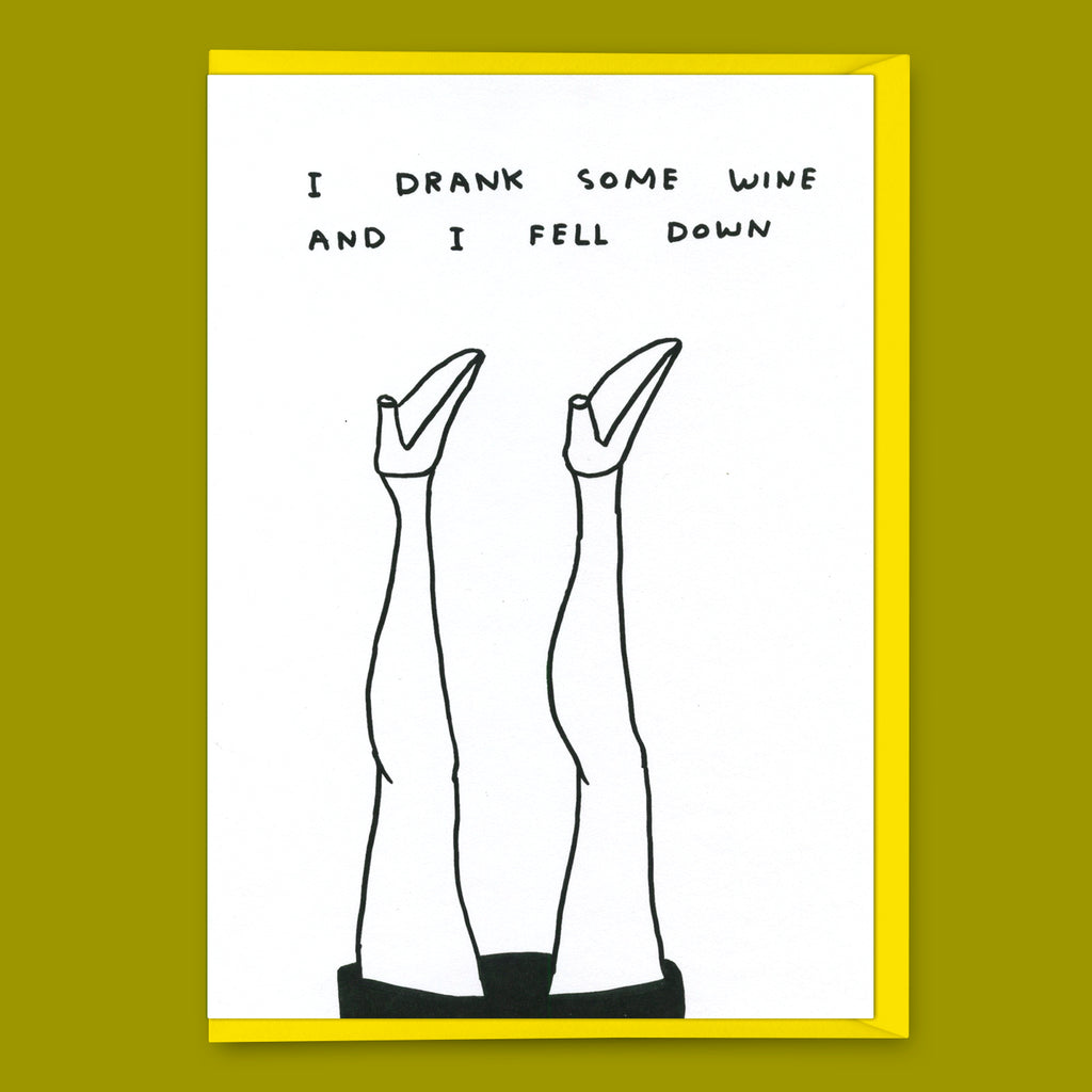 David Shrigley Grußkarte "I drank some wine" | Lustige Klappkarte | David Shrigley