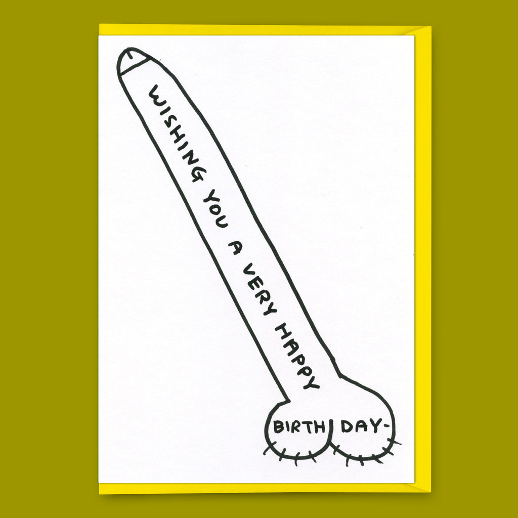 David Shrigley Grußkarte "Happy Birthday cock" | Lustige Klappkarte | David Shrigley