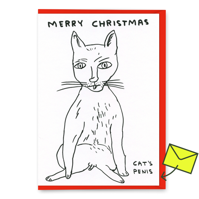 David Shrigley Grußkarte "Merry Christmas Cat´s penis" | David Shrigley