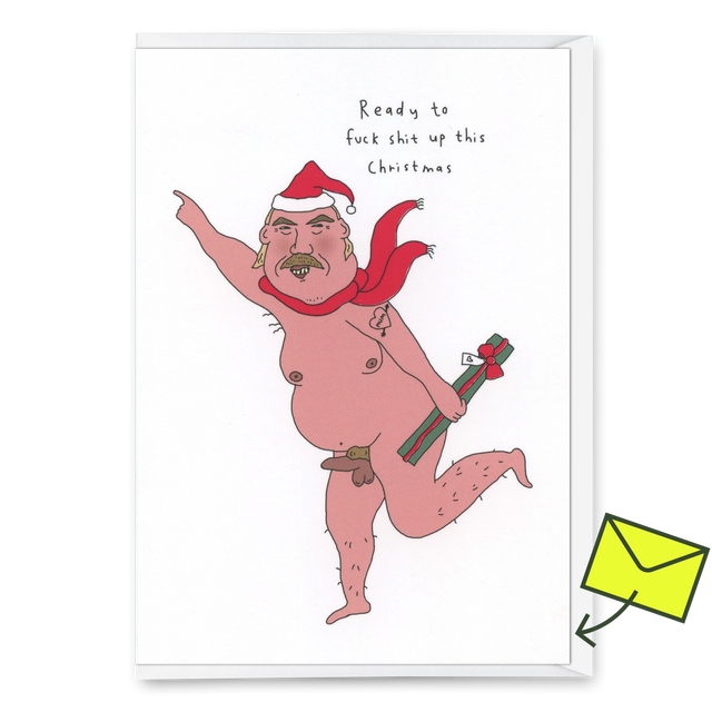 Eat Mielies Weird Illustration Grußkarte "Fuck shit up this Christmas" | Lustige Weihnachtskarte | Eat Mielies
