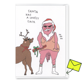Eat Mielies Weird Illustration Grußkarte Eat Mielies “Santa has a lovely sack” | Lustige Weihnachtskarte