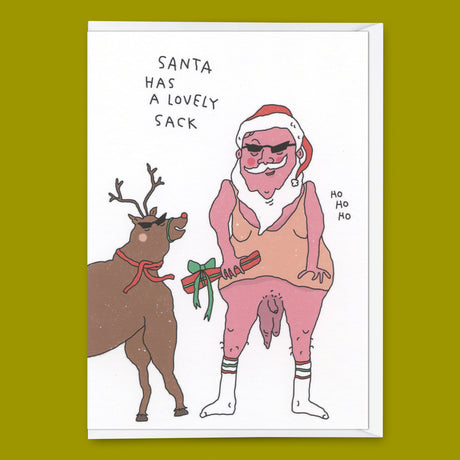 Eat Mielies Weird Illustration Grußkarte Eat Mielies “Santa has a lovely sack” | Lustige Weihnachtskarte