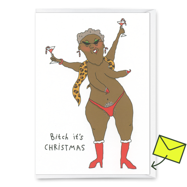 Eat Mielies Weird Illustration Grußkarte Eat Mielies “Bitch it’s Christmas” | Freche Weihnachtskarte