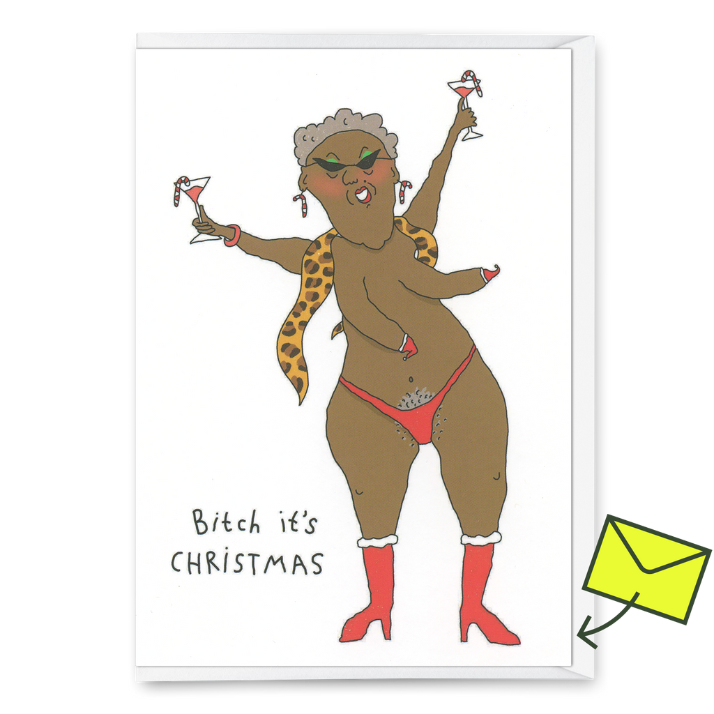 Eat Mielies Weird Illustration Grußkarte Eat Mielies “Bitch it’s Christmas” | Freche Weihnachtskarte