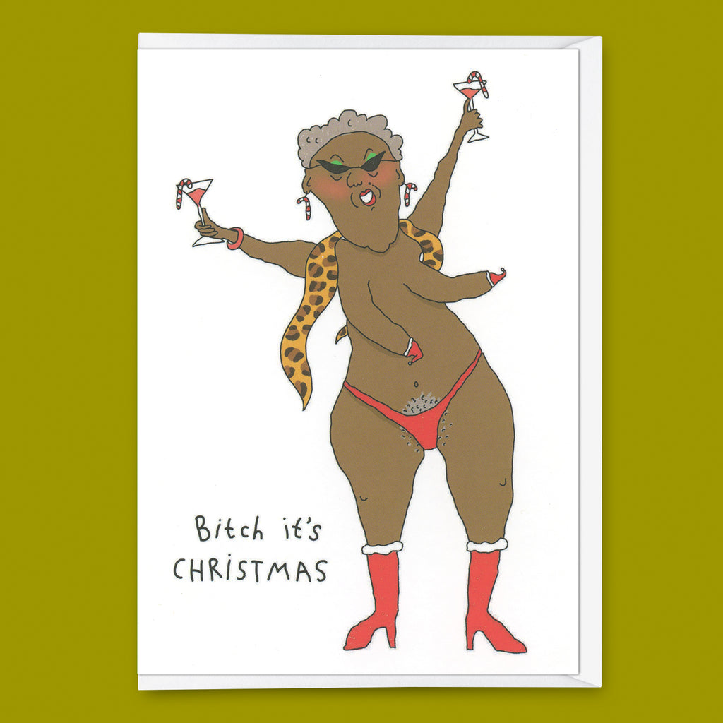 Eat Mielies Weird Illustration Grußkarte Eat Mielies “Bitch it’s Christmas” | Freche Weihnachtskarte