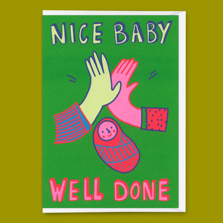 Deli Cards Grußkarte "Nice baby, well done" | Ausgefallene Klappkarte zur Geburt
