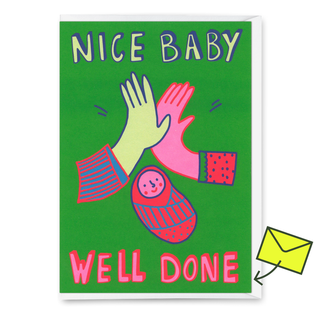 Deli Cards Grußkarte "Nice baby, well done" | Ausgefallene Klappkarte zur Geburt