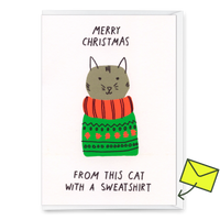 Deli Cards Grußkarte "Cat with Sweatshirt" | Schöne Klappkarte mit Katzen-Motiv zu Weihnachten