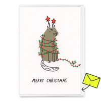Deli Cards Grußkarte "Xmas chaos" | Lustige Klappkarte mit Katzen-Motiv zu Weihnachten