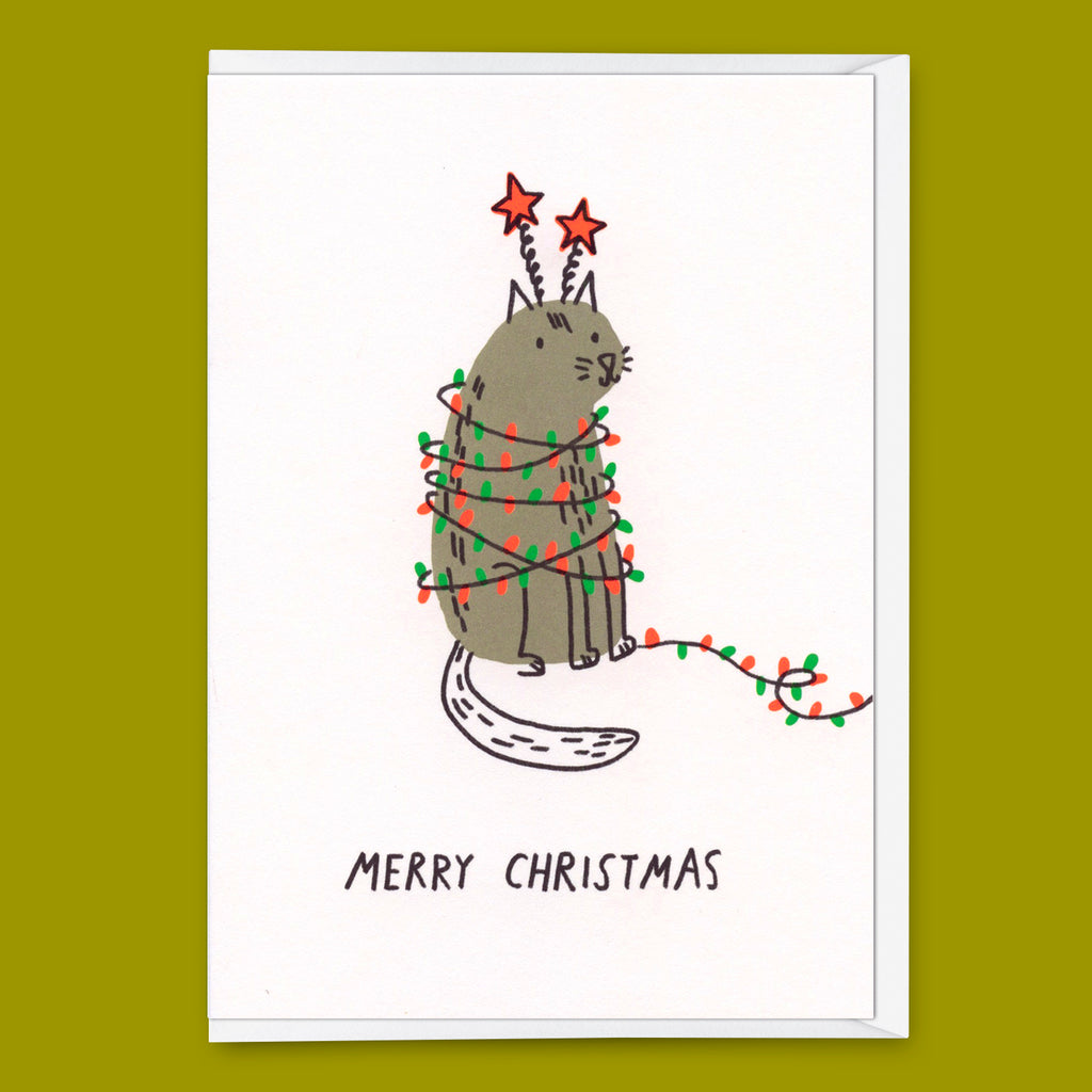 Deli Cards Grußkarte "Xmas chaos" | Lustige Klappkarte mit Katzen-Motiv zu Weihnachten