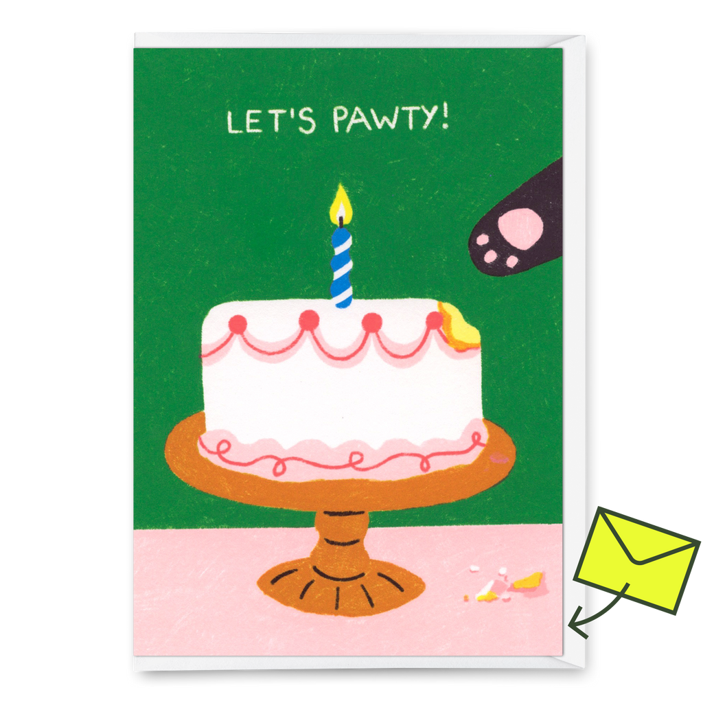 Deli Cards Grußkarte "Pawty cat" | Besondere Klappkarte mit Katzen-Motiv zum Geburtstag