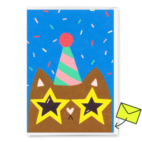 Deli Cards Grußkarte "Funky cat" | Ausgefallene Klappkarte mit Katzen-Motiv zum Geburtstag