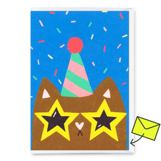 Deli Cards Grußkarte "Funky cat" | Ausgefallene Klappkarte mit Katzen-Motiv zum Geburtstag