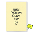 Deli Cards Grußkarte "I hate everyone – except you" | Lustige Klappkarte für Verliebte