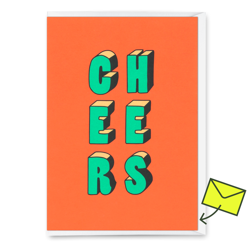 Deli Cards Grußkarte "Cheers 3D-Typo" | Coole Klappkarte für jeden Anlass