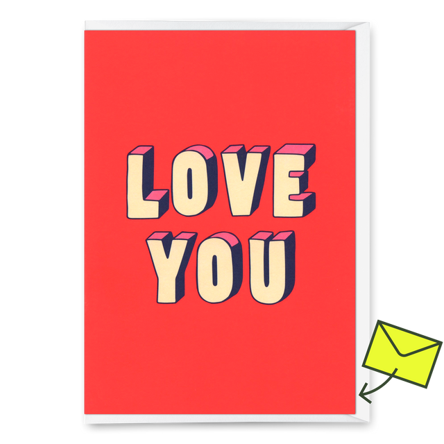 Deli Cards Grußkarte "Love You 3D-Typo" | Coole Klappkarte für Verliebte