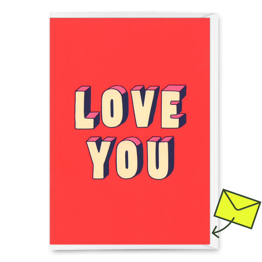 Deli Cards Grußkarte "Love You 3D-Typo" | Coole Klappkarte für Verliebte