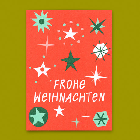 Deli Cards Grußkarte "Frohe Weihnachten Schneeflocken Rot" | Schöne Klappkarte zu Weihnachten