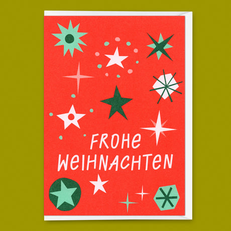 Deli Cards Grußkarte "Frohe Weihnachten Schneeflocken Rot" | Schöne Klappkarte zu Weihnachten