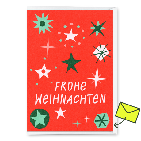 Deli Cards Grußkarte "Frohe Weihnachten Schneeflocken Rot" | Schöne Klappkarte zu Weihnachten