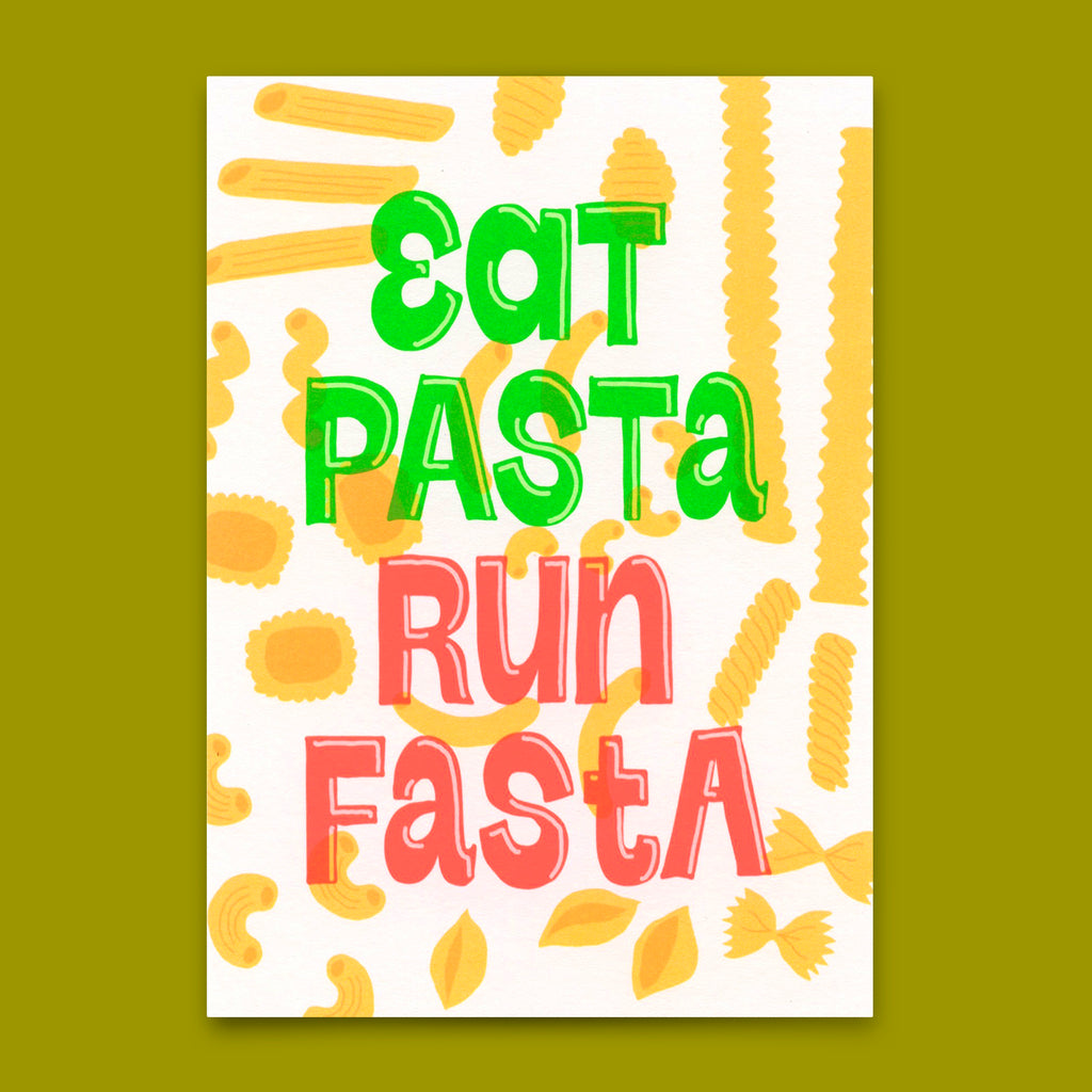 Deli Cards Postkarte "Eat pasta, run faster" | Lustige Karte mit Spruch