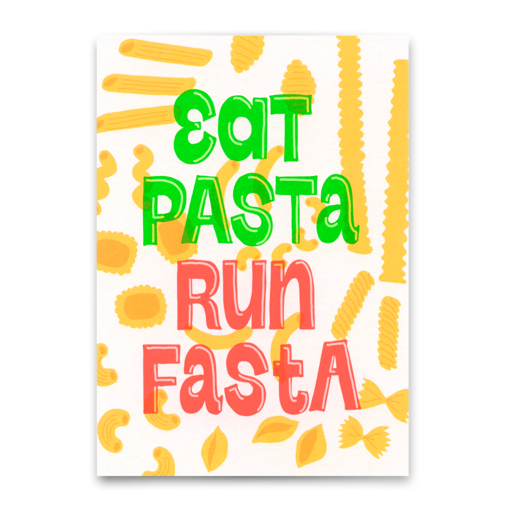 Deli Cards Postkarte "Eat pasta, run faster" | Lustige Karte mit Spruch