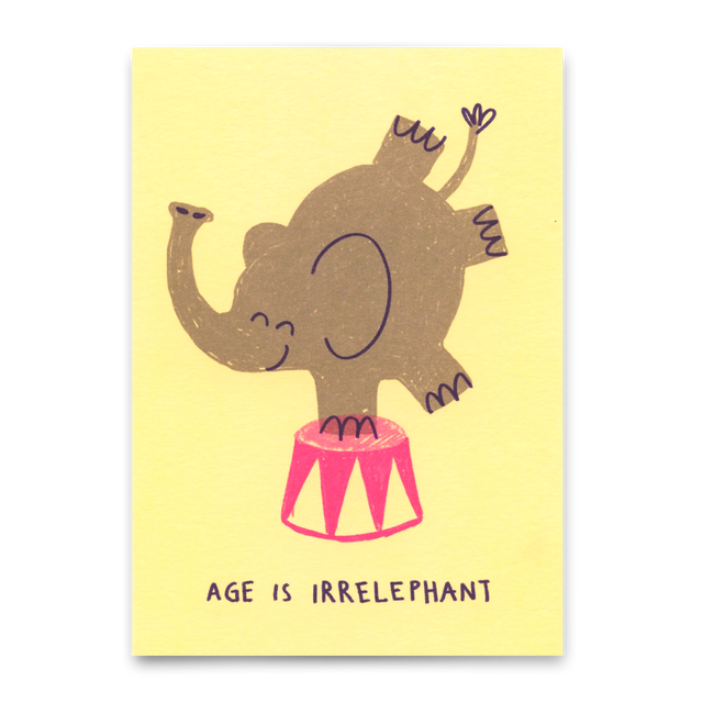 Deli Cards Postkarte "Age is irrelephant" | Lustige Karte mit Spruch zum Geburtstag