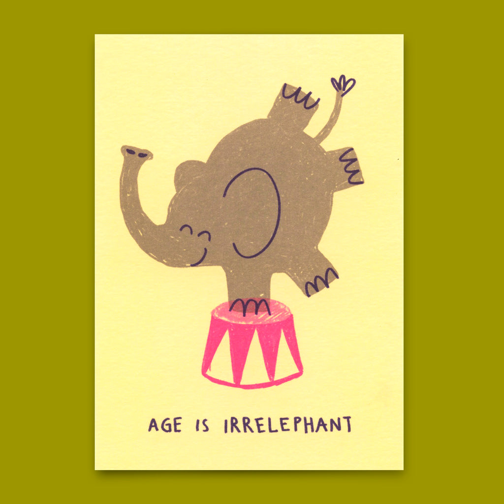 Deli Cards Postkarte "Age is irrelephant" | Lustige Karte mit Spruch zum Geburtstag