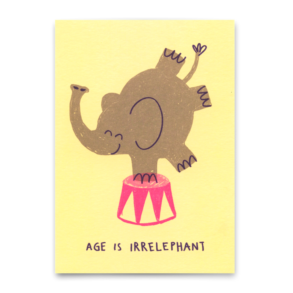 Deli Cards Postkarte "Age is irrelephant" | Lustige Karte mit Spruch zum Geburtstag