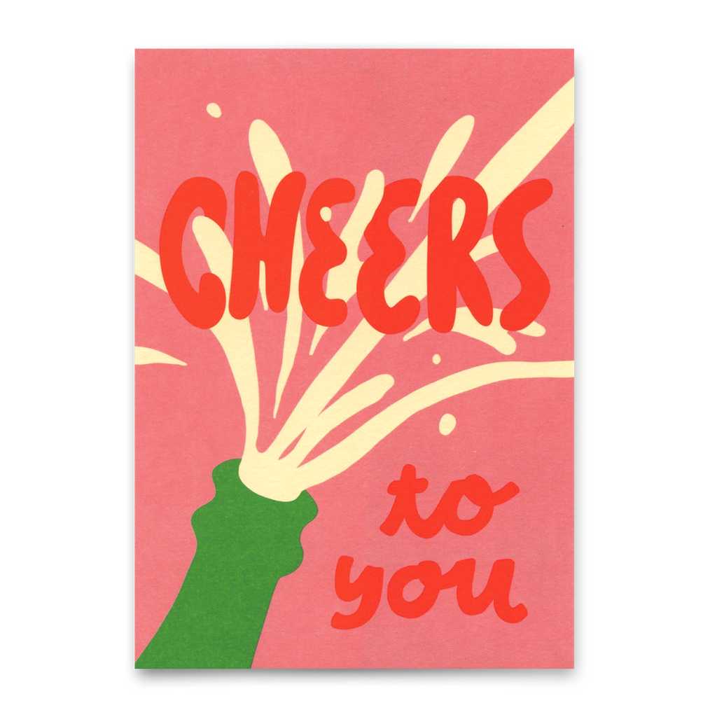 Deli Cards Postkarte "Cheers to you, pop a bottle" | Coole Karte für jeden Anlass