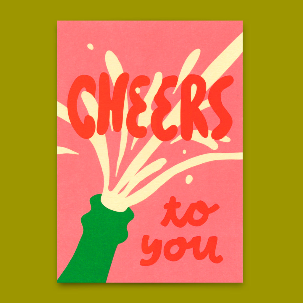 Deli Cards Postkarte "Cheers to you, pop a bottle" | Coole Karte für jeden Anlass