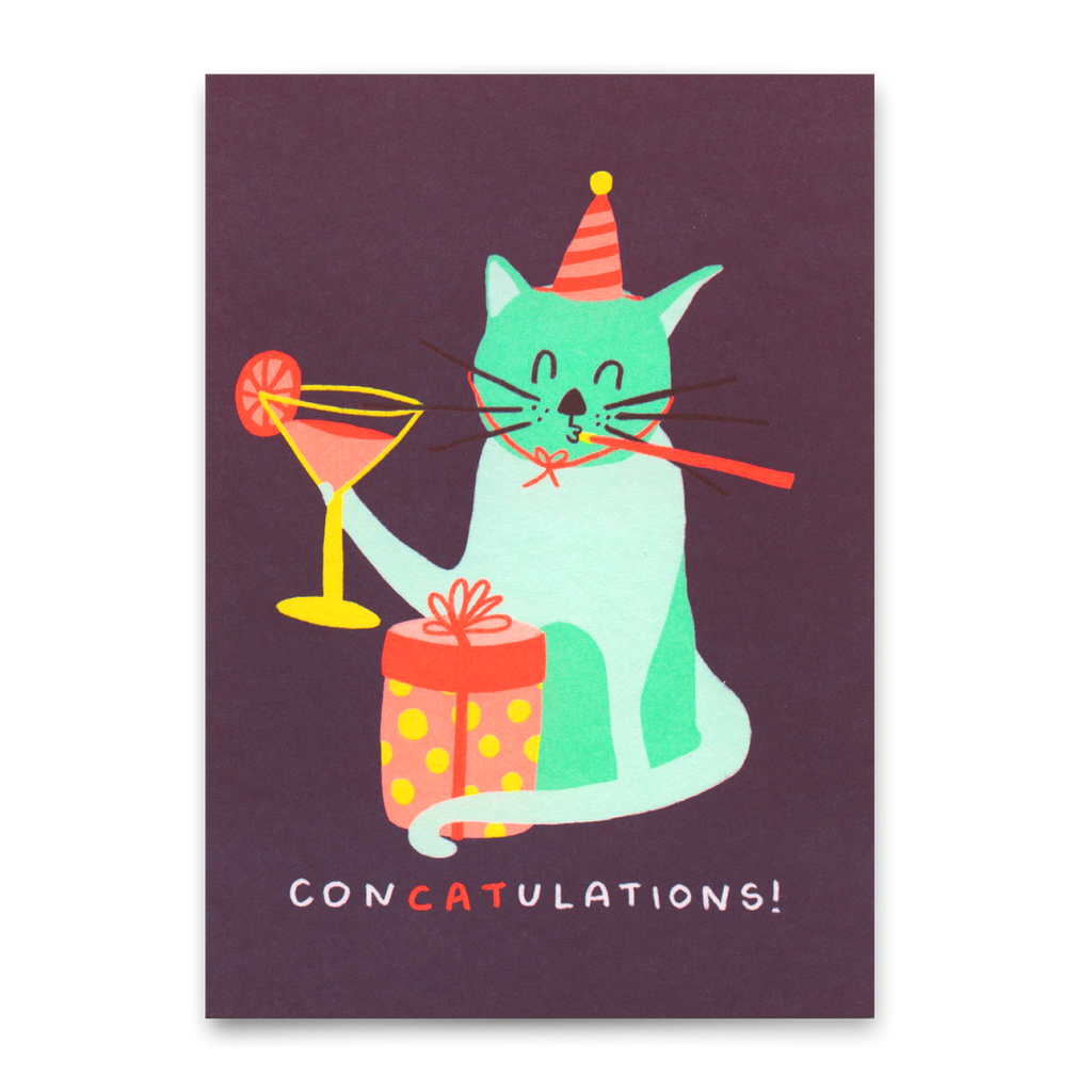 Deli Cards Postkarte "ConCatulations" | Lustige Karte mit Katzen-Motiv