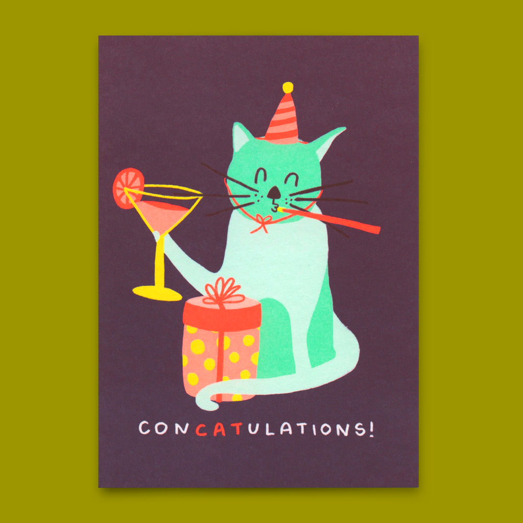 Deli Cards Postkarte "ConCatulations" | Lustige Karte mit Katzen-Motiv