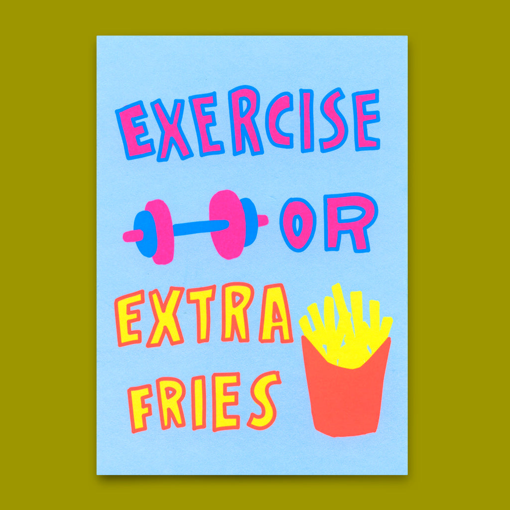 Deli Cards Postkarte "Exercise or extra fries" | Lustige Karte mit Spruch