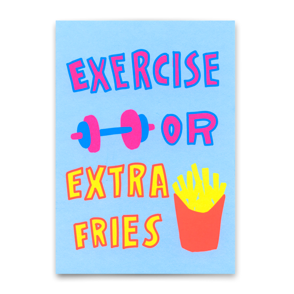 Deli Cards Postkarte "Exercise or extra fries" | Lustige Karte mit Spruch