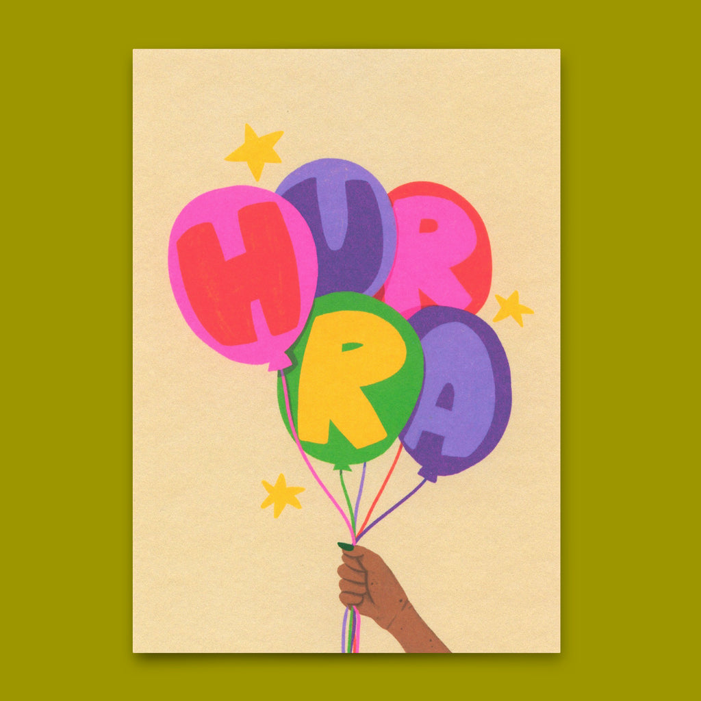 Deli Cards Postkarte "Hurra Luftballons" | Besondere Karte für jeden Anlass