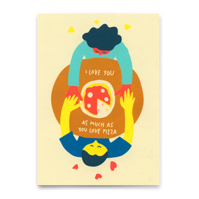Deli Cards Postkarte "As much as Pizza" | Lustige Karte für Verliebte