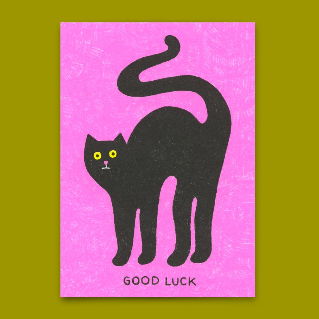 Deli Cards Postkarte "Good luck cat" | Besondere Karte mit Katzen-Motiv