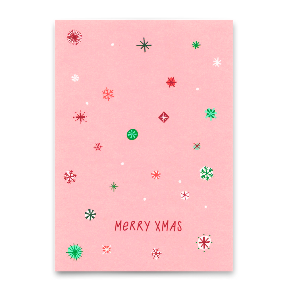 Deli Cards Postkarte "Xmas Schneeflocken Rosa" | Besondere Karte zu Weihnachten