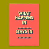 Deli Cards Postkarte "What happens in" | Lustige Karte mit Spruch für jeden Anlass