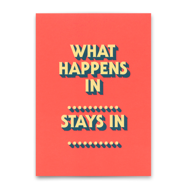 Deli Cards Postkarte "What happens in" | Lustige Karte mit Spruch für jeden Anlass