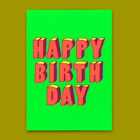 Deli Cards Postkarte "Happy Birthday 3D-Typo" | Coole Karte zum Geburtstag