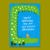 Deli Cards Postkarte "Happy Birthday Krokodil" | Lustige Karte zum Geburtstag