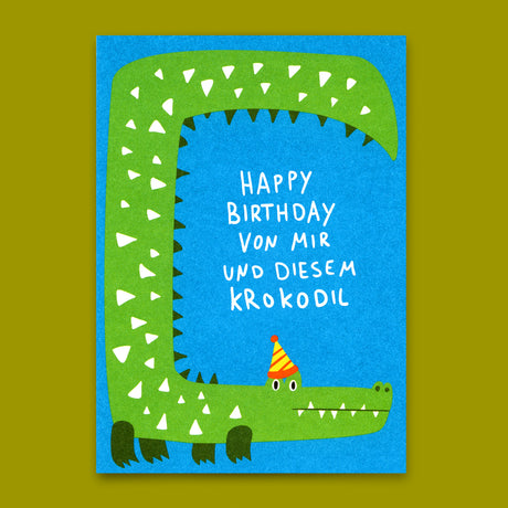 Deli Cards Postkarte "Happy Birthday Krokodil" | Lustige Karte zum Geburtstag