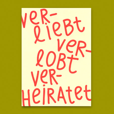Deli Cards Postkarte "Ver-liebt, Ver-lobt, Ver-heiratet" | Besondere Karte zur Hochzeit