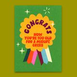 Deli Cards Postkarte "Too old for Midlife Crisis" | Lustige Karte zum Geburtstag