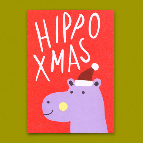 Deli Cards Postkarte "Hippo Xmas" | Ausgefallene Postkarte zu Weihnachten