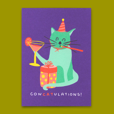 Deli Cards Postkarte "ConCatulations" | Lustige Karte mit Katzen-Motiv