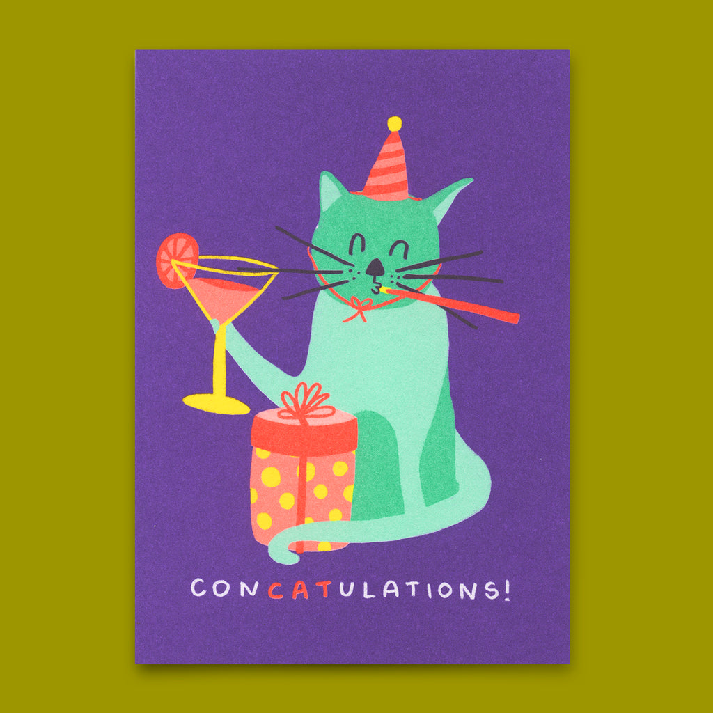 Deli Cards Postkarte "ConCatulations" | Lustige Karte mit Katzen-Motiv